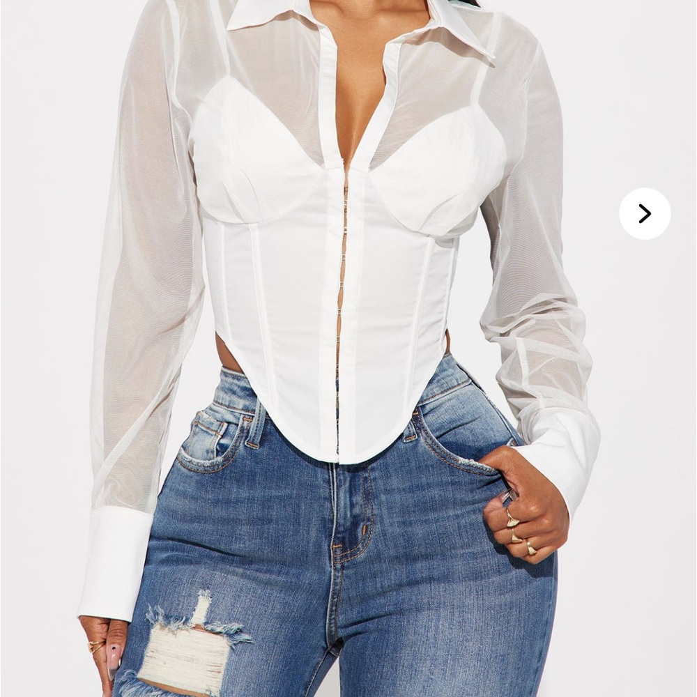 Fashion Nova White Sheer Blouse